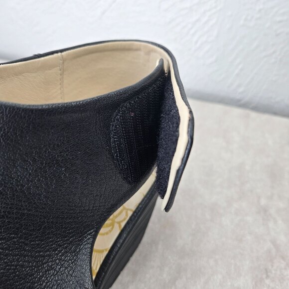 Fly London Yone Wedge Sandal 8-8.5 Black Leather Peep Toe Casyak Platform Wedges - Picture 12 of 14